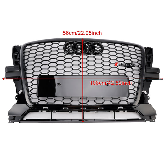 2009-2012 Audi Q5/Q5 Sline Noir RSQ5 Grille de style nid d'abeille Grille de remplacement de pare-chocs avant avec emblème d'anneau