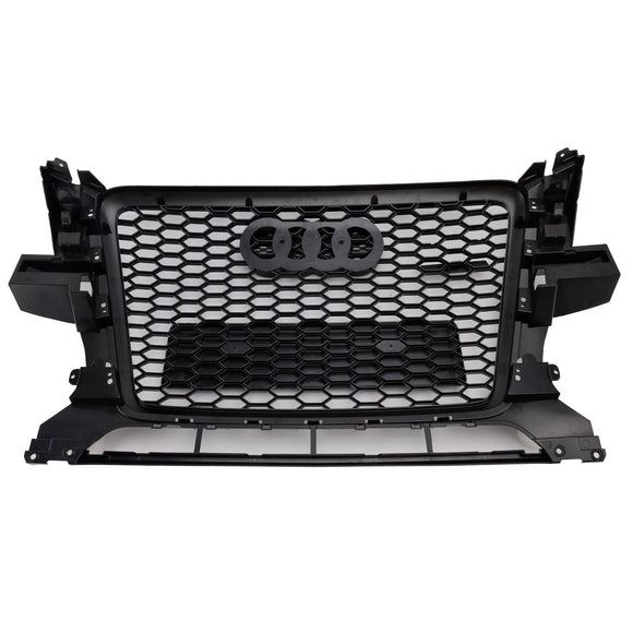 2009-2012 Audi Q5/Q5 Sline Noir RSQ5 Grille de style nid d'abeille Grille de remplacement de pare-chocs avant avec emblème d'anneau