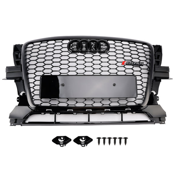 2009-2012 Audi Q5/Q5 Sline Noir RSQ5 Grille de style nid d'abeille Grille de remplacement de pare-chocs avant avec emblème d'anneau