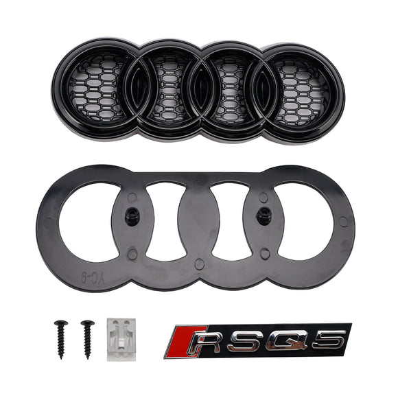 2009-2012 Audi Q5/Q5 Sline Noir RSQ5 Grille de style nid d'abeille Grille de remplacement de pare-chocs avant avec emblème d'anneau