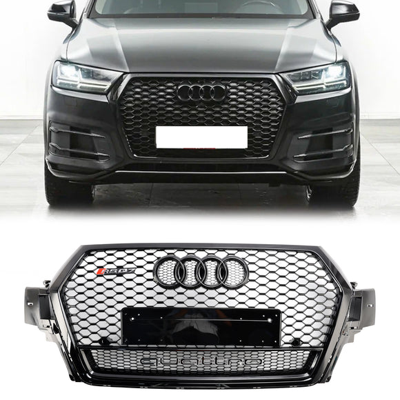 Audi Q7/Q7 S Line/SQ7 2016–2019 RSQ7 Style Frontstoßstange, Wabengitter-Grill, glänzend schwarzer Kühlergrill