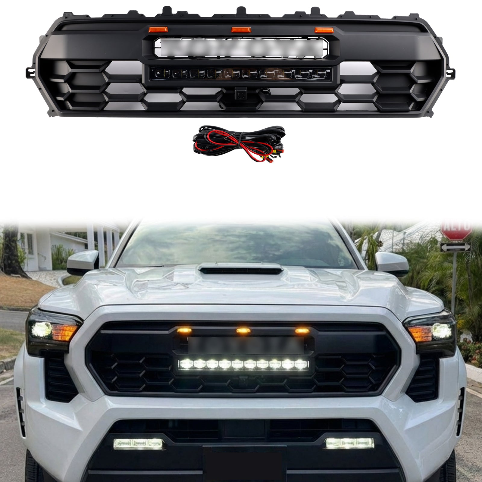 Gloss Black Upper Grille Insert For 2016-2023 Toyota Tacoma – Honeycomb Style