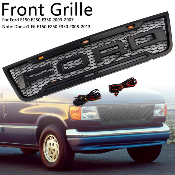 2003-2007 Ford E150 E250 E350 Grill pare-chocs avant noir mat calandre de remplacement avec lumière LED
