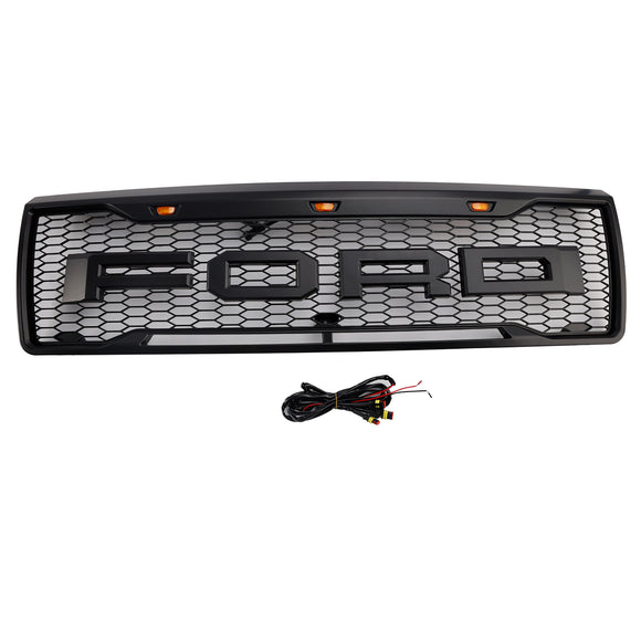 1992–1996 Ford F150 Raptor Style Grill Mattschwarzer Frontstoßstangengrill mit LED-Licht