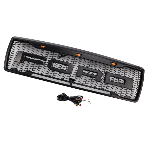 1992–1996 Ford F150 Raptor Style Grill Mattschwarzer Frontstoßstangengrill mit LED-Licht