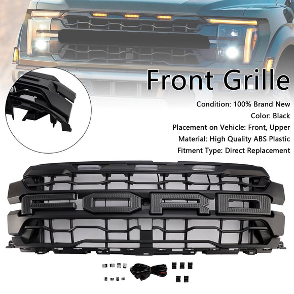 Ford F150 Raptor SVT 2024+ Black Front Grille Air Intake Radiator Bumper Original Grill W/ Letter + LED
