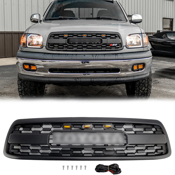 2000-2002 Toyota Tundra Front Grill Matte Black Front Bumper Grille TRD PRO Style W/ LED