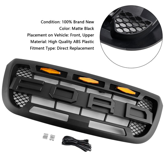2004-2011 Ford Ranger Raptor Style Grill Pare-chocs avant Calandre noire mate avec lumière LED