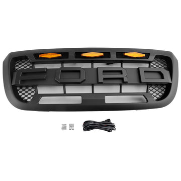 Griglia nera opaca per paraurti anteriore Ford Ranger Raptor Style 2004-2011 con luce a LED