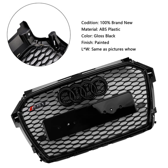 2014-2019 Audi A1 / S1 8X RS Style Grille Front Bumper Honeycomb Mesh Glossy Black Grille