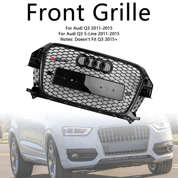 2011-2014 Audi Q3 RSQ3 Style calandre noir brillant pare-chocs avant calandre en nid d'abeille avec emblème d'anneau
