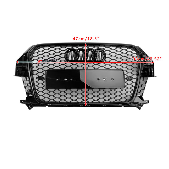 2011-2014 Audi Q3 RSQ3 Style calandre noir brillant pare-chocs avant calandre en nid d'abeille avec emblème d'anneau