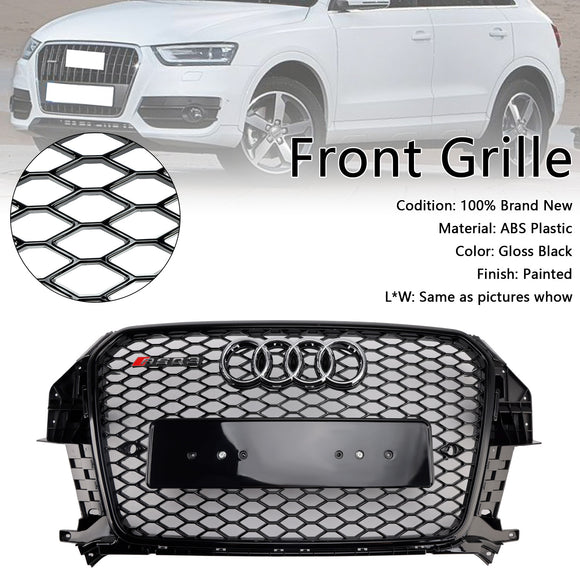 Rejilla de malla de panal delantera estilo RSQ3 compatible con Audi Q3 2011-2015 negro brillante