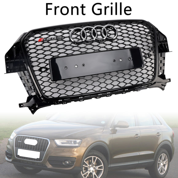 Rejilla de malla de panal delantera estilo RSQ3 compatible con Audi Q3 2011-2015 negro brillante