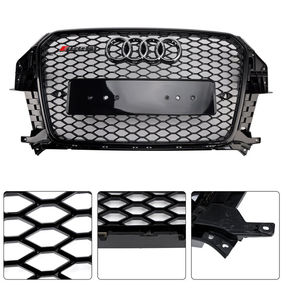 Rejilla de malla de panal delantera estilo RSQ3 compatible con Audi Q3 2011-2015 negro brillante