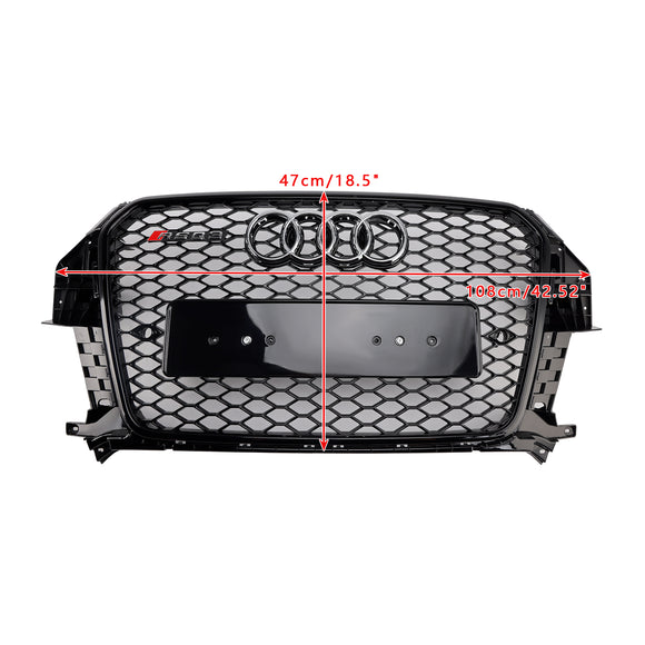 Rejilla de malla de panal delantera estilo RSQ3 compatible con Audi Q3 2011-2015 negro brillante