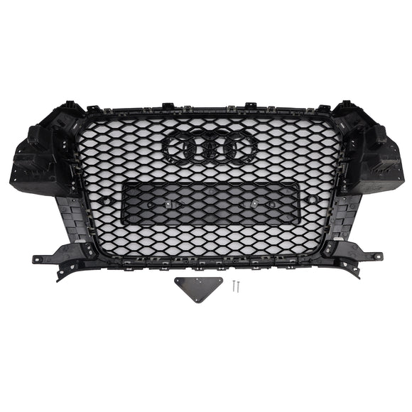 Rejilla de malla de panal delantera estilo RSQ3 compatible con Audi Q3 2011-2015 negro brillante