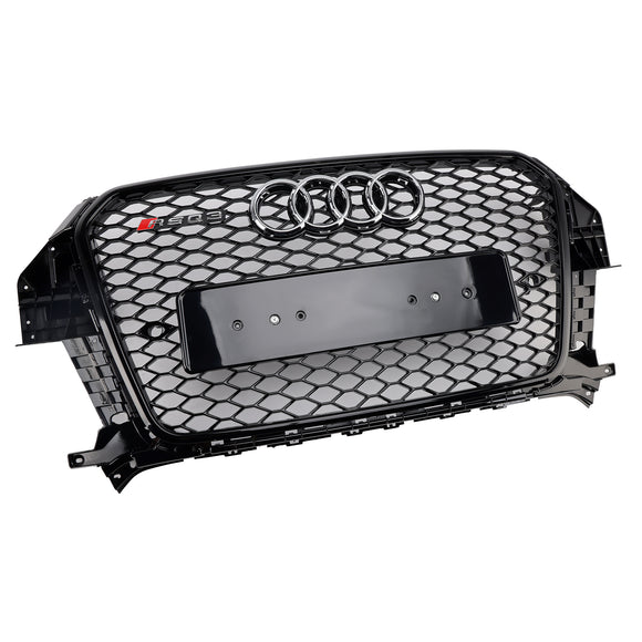Rejilla de malla de panal delantera estilo RSQ3 compatible con Audi Q3 2011-2015 negro brillante