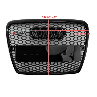 2004-2008 Audi A6 C6 Parrilla tipo panal Parachoques delantero Estilo RS Parrilla negra con emblema de anillo - 0