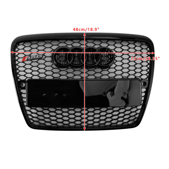 2004-2008 Audi A6 C6 Grille en nid d'abeille Pare-chocs avant Style RS Grille noire avec emblème en anneau
