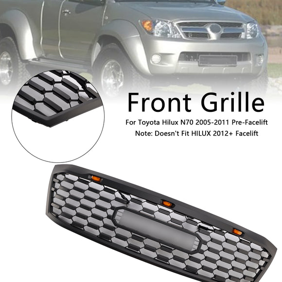 2005-2011 Toyota Hilux N70 Grille avant nid d'abeille noir mat grille de pare-chocs avant avec LED + lettre