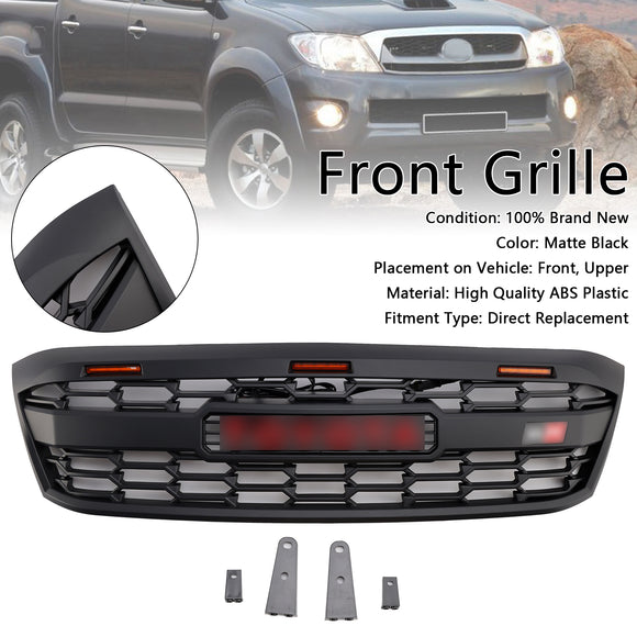 Griglia superiore paraurti anteriore nera con LED per Toyota Hilux N70 2005-2011 & Lettera