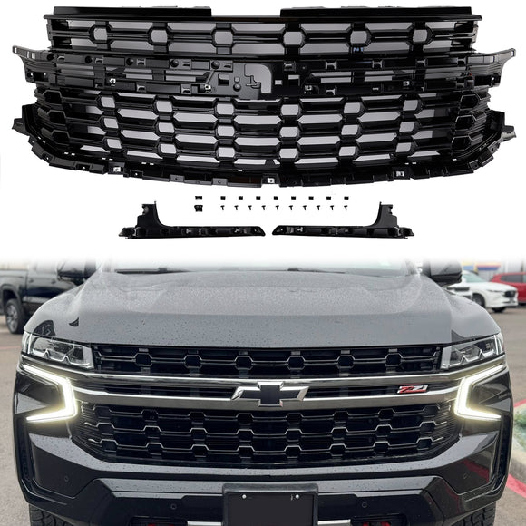 Front Grill For Chevrolet Tahoe / Suburban 2021-2024 Z71-Look Black Air Intake Radiator Bumper Grille