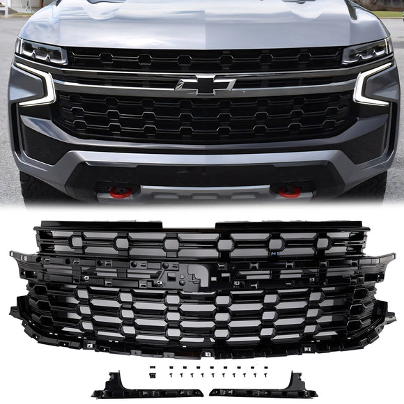Front Grill For Chevrolet Tahoe / Suburban 2021-2024 Z71-Look Black Air Intake Radiator Bumper Grille