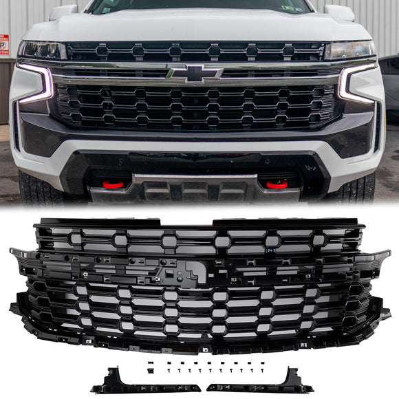 Front Grill For Chevrolet Tahoe / Suburban 2021-2024 Z71-Look Black Air Intake Radiator Bumper Grille