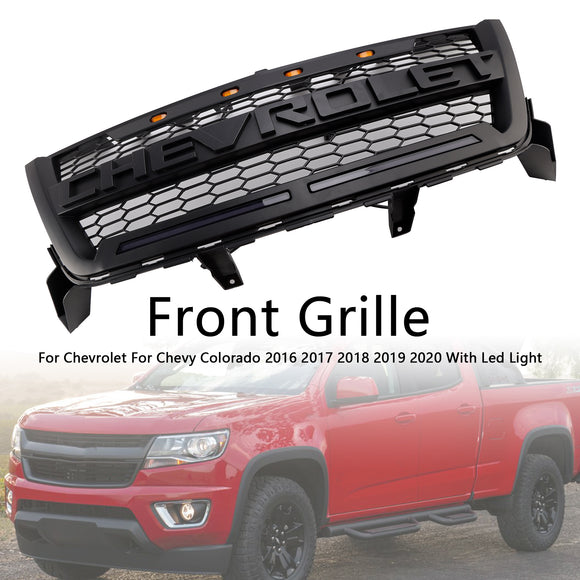 Chevy Colorado 2016-2020 Honecomb Grille Front Bumper Black Replacement Grill W/ LED Light