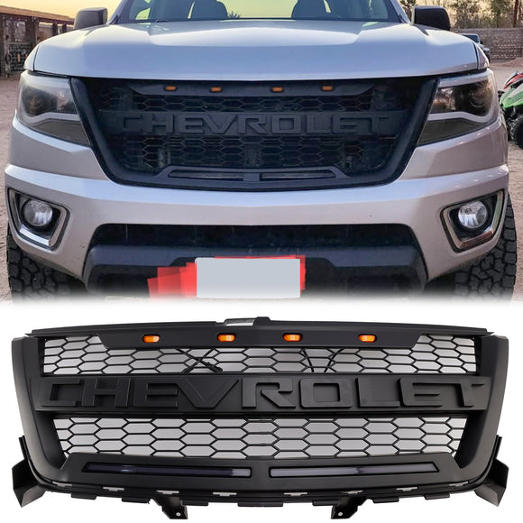Chevy Colorado 2016-2020 Honecomb Grille Front Bumper Black Replacement Grill W/ LED Light