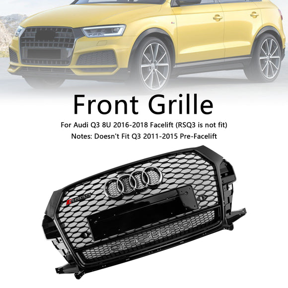Audi Q3 / SQ3 2016-2018 RSQ3 Style Honeycomb Grill Front  Bumper Replacement Black Grille W/ Ring Embelm