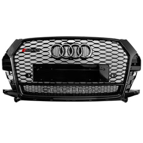 2016-2018 Audi Q3 / SQ3 RSQ3 Style Honeycomb Grill Front  Bumper Replacement Black Grille W/ Ring Embelm