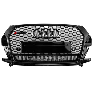 2016-2018 Audi Q3 / SQ3 RSQ3 Style Honeycomb Grill Front  Bumper Replacement Black Grille W/ Ring Embelm