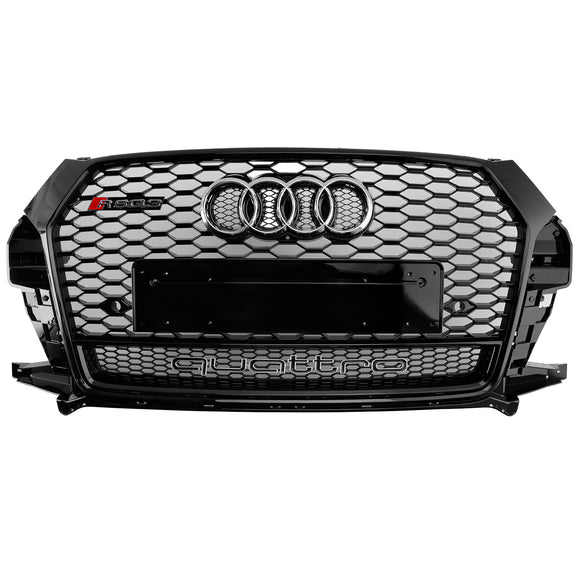 Audi Q3 / SQ3 2016-2018 RSQ3 Style Honeycomb Grill Front  Bumper Replacement Black Grille W/ Ring Embelm