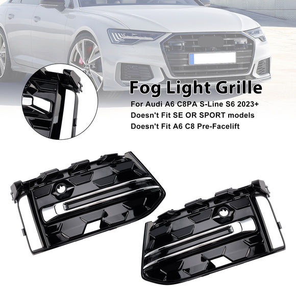 2023-2025 Audi A6 S Line/S6 C8 Facelift Paraurti anteriore Griglia inferiore 2 pezzi Griglia fendinebbia Griglia di copertura nera