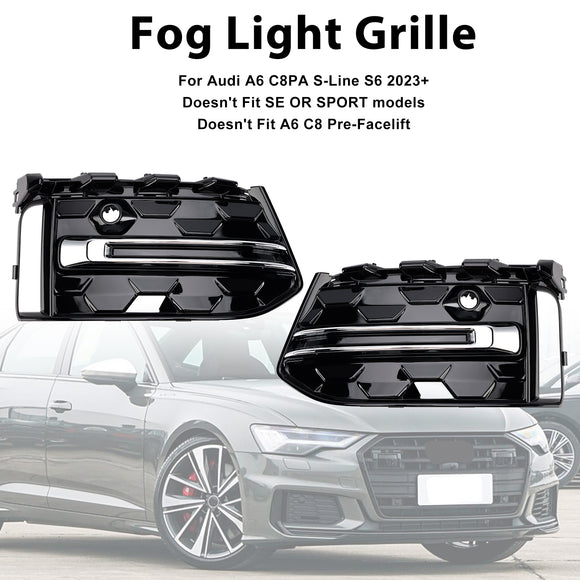 2023-2025 Audi A6 S Line/S6 C8 Facelift Paraurti anteriore Griglia inferiore 2 pezzi Griglia fendinebbia Griglia di copertura nera