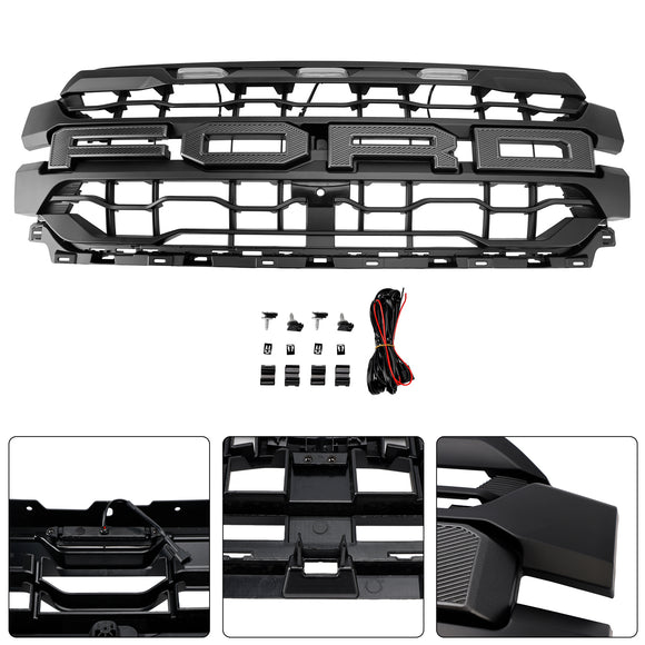 Parrilla estilo Raptor para Ford F150 2024-2025, parachoques delantero, rejilla de repuesto negra con luz LED