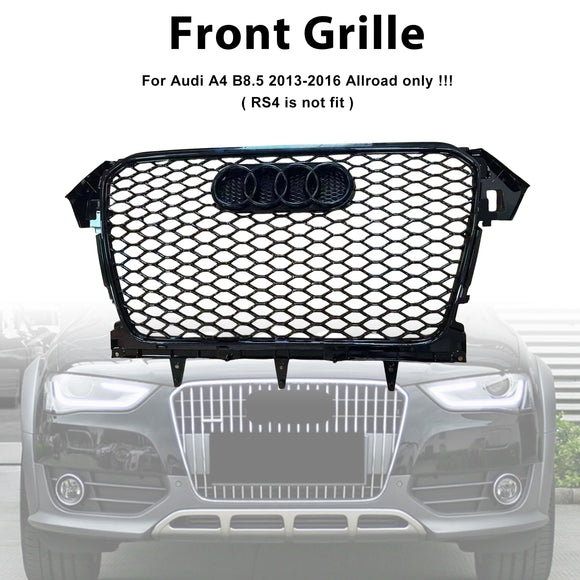 RS4 Style Grill For 2013-2016 Audi A4 B8.5 Allroad Front Bumper Black Grille With Ring Emblem