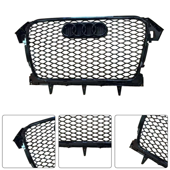 RS4 Style Grill For 2013-2016 Audi A4 B8.5 Allroad Front Bumper Black Grille With Ring Emblem