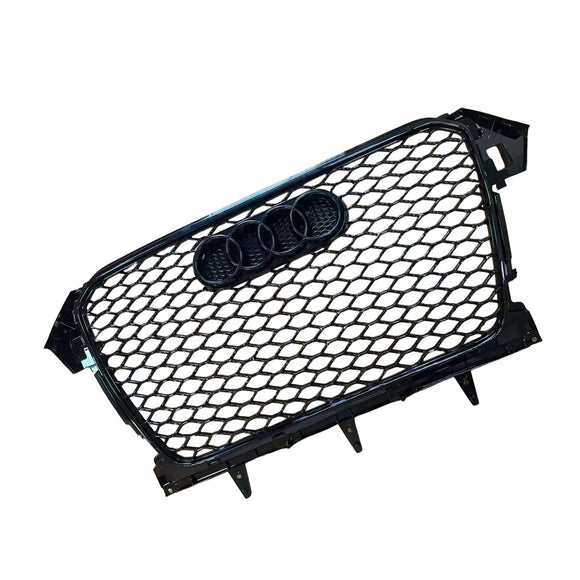 RS4 Style Grill For 2013-2016 Audi A4 B8.5 Allroad Front Bumper Black Grille With Ring Emblem