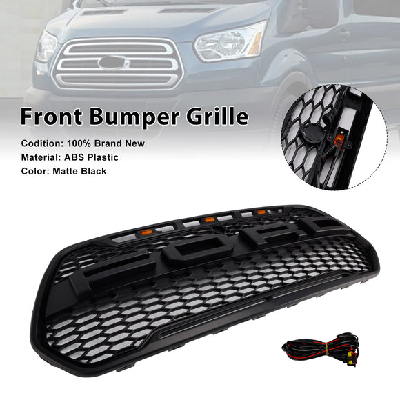 Ford Transit 150 250 350 350H 2015–2019 Front-Raptor-Grill, schwarzer Frontstoßstangen-Wabengrill mit LED