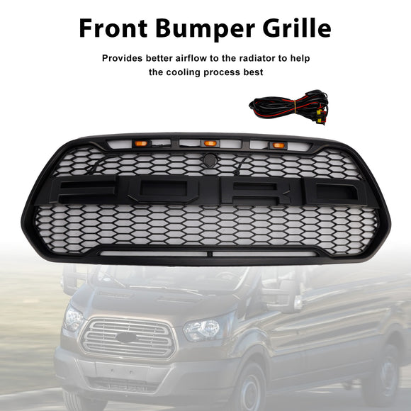 Ford Transit 150 250 350 350H 2015–2019 Front-Raptor-Grill, schwarzer Frontstoßstangen-Wabengrill mit LED