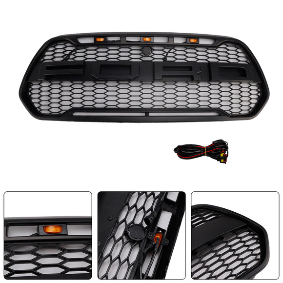 Ford Transit 150 250 350 350H 2015–2019 Front-Raptor-Grill, schwarzer Frontstoßstangen-Wabengrill mit LED