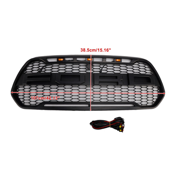 Ford Transit 150 250 350 350H 2015–2019 Front-Raptor-Grill, schwarzer Frontstoßstangen-Wabengrill mit LED