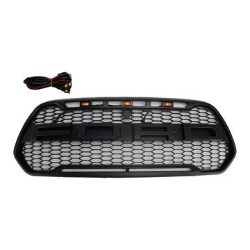 Ford Transit 150 250 350 350H 2015–2019 Front-Raptor-Grill, schwarzer Frontstoßstangen-Wabengrill mit LED
