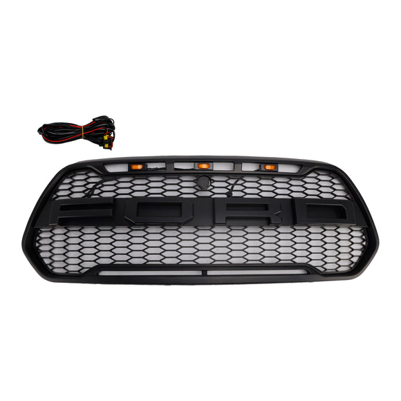 Ford Transit 150 250 350 350H 2015–2019 Front-Raptor-Grill, schwarzer Frontstoßstangen-Wabengrill mit LED