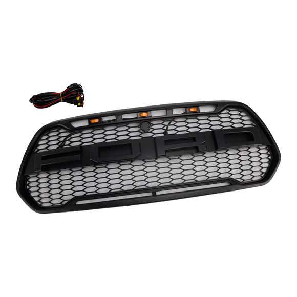 Ford Transit 150 250 350 350H 2015–2019 Front-Raptor-Grill, schwarzer Frontstoßstangen-Wabengrill mit LED