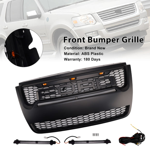 Parrilla de repuesto negra para parachoques delantero estilo Raptor Ford Explorer 2006-2010 con luz LED
