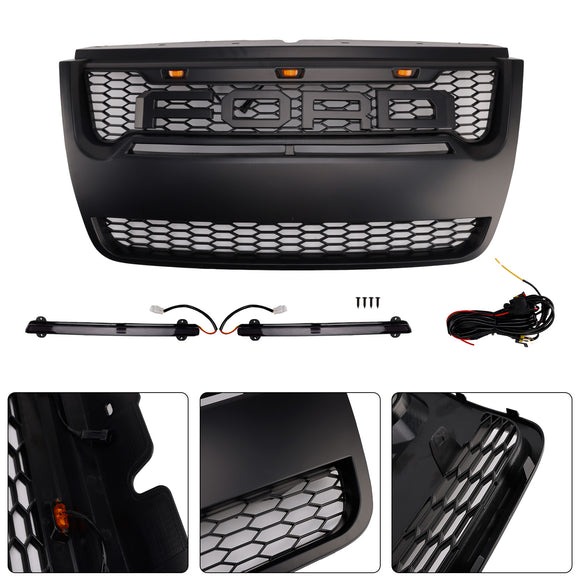 Parrilla de repuesto negra para parachoques delantero estilo Raptor Ford Explorer 2006-2010 con luz LED